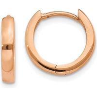 14K Rose Gold Polished Hinged Hoop Earrings - 11mm Length by 0