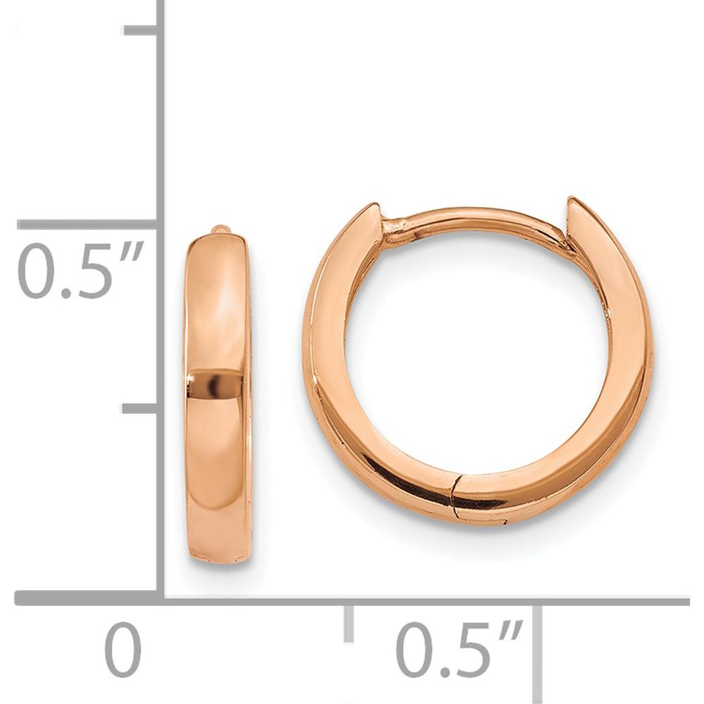 14K Rose Gold Polished Hinged Hoop Earrings - 11mm Length by 0