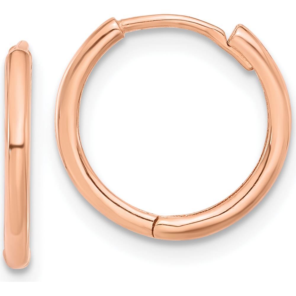 14K Rose Gold Polished Hinged Hoop Earrings - 13.5mm Length, 14mm Width by 0