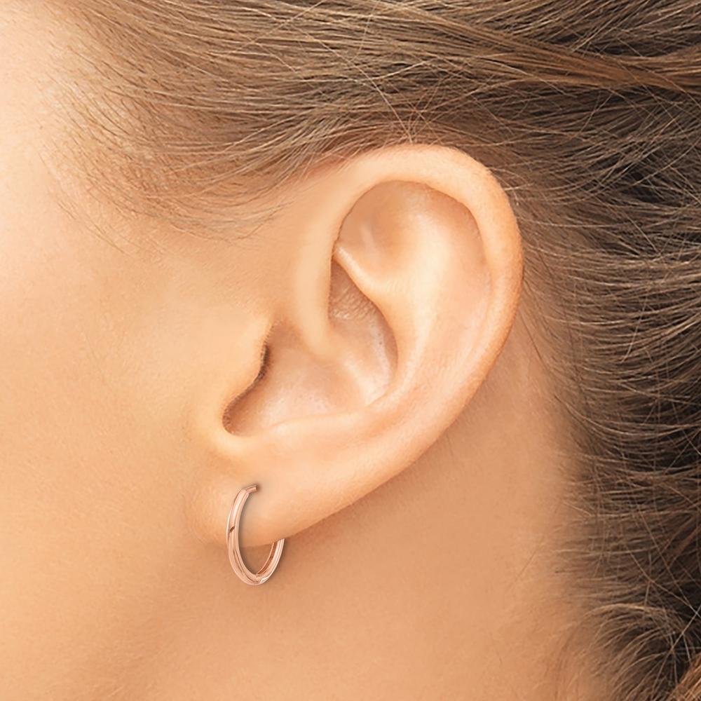 14K Rose Gold Polished Hinged Hoop Earrings - 13.5mm Length, 14mm Width by 0