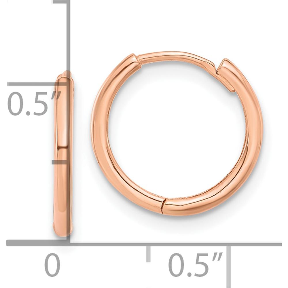 14K Rose Gold Polished Hinged Hoop Earrings - 13.5mm Length, 14mm Width by 0