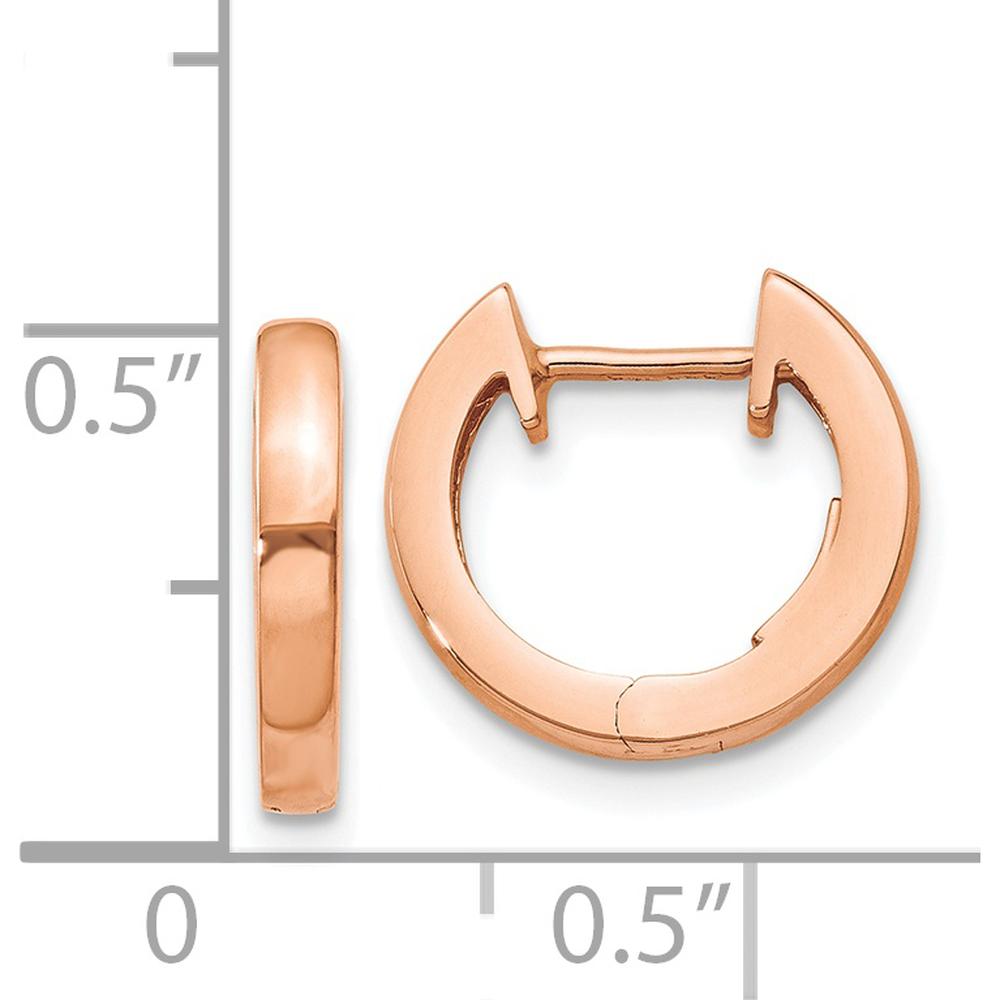 14K Rose Gold Polished Hinged Hoop Earrings - 13mm Length by 0