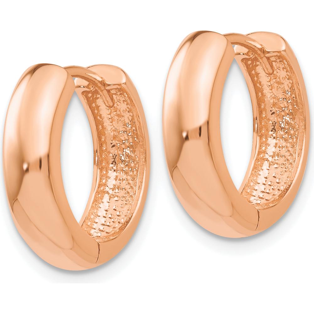 14K Rose Gold Polished Hinged Hoop Earrings - 15mm Length, 4mm Width by 0