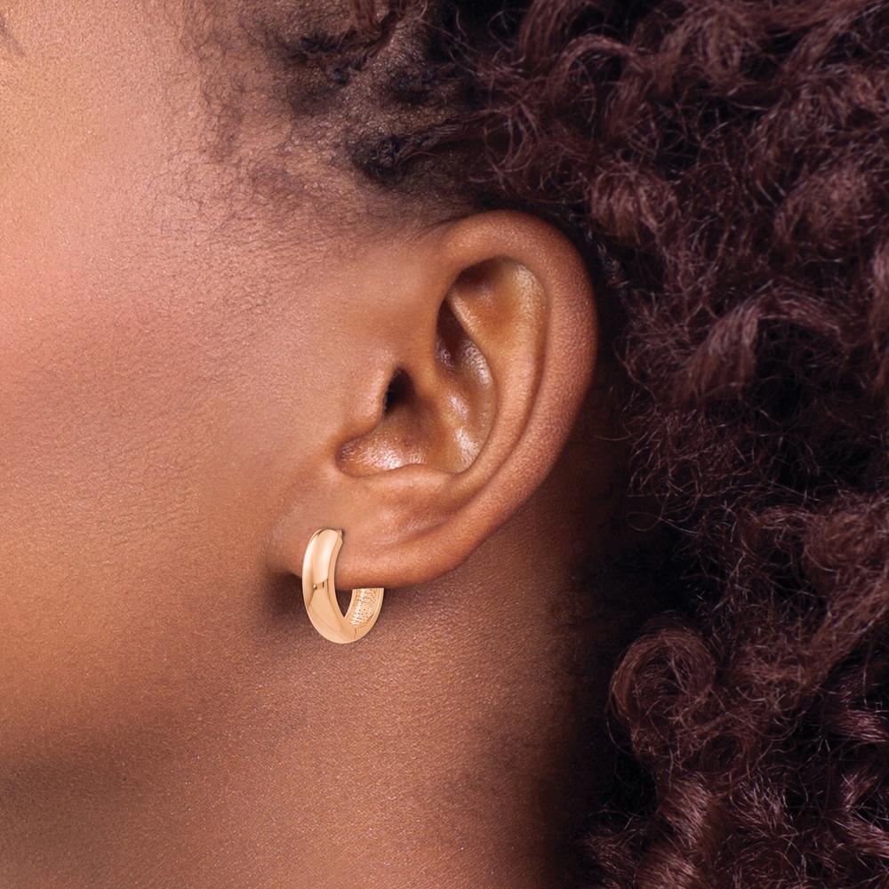 14K Rose Gold Polished Hinged Hoop Earrings - 15mm Length, 4mm Width by 0