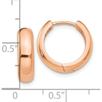 14K Rose Gold Polished Hinged Hoop Earrings - 15mm Length, 4mm Width by 0