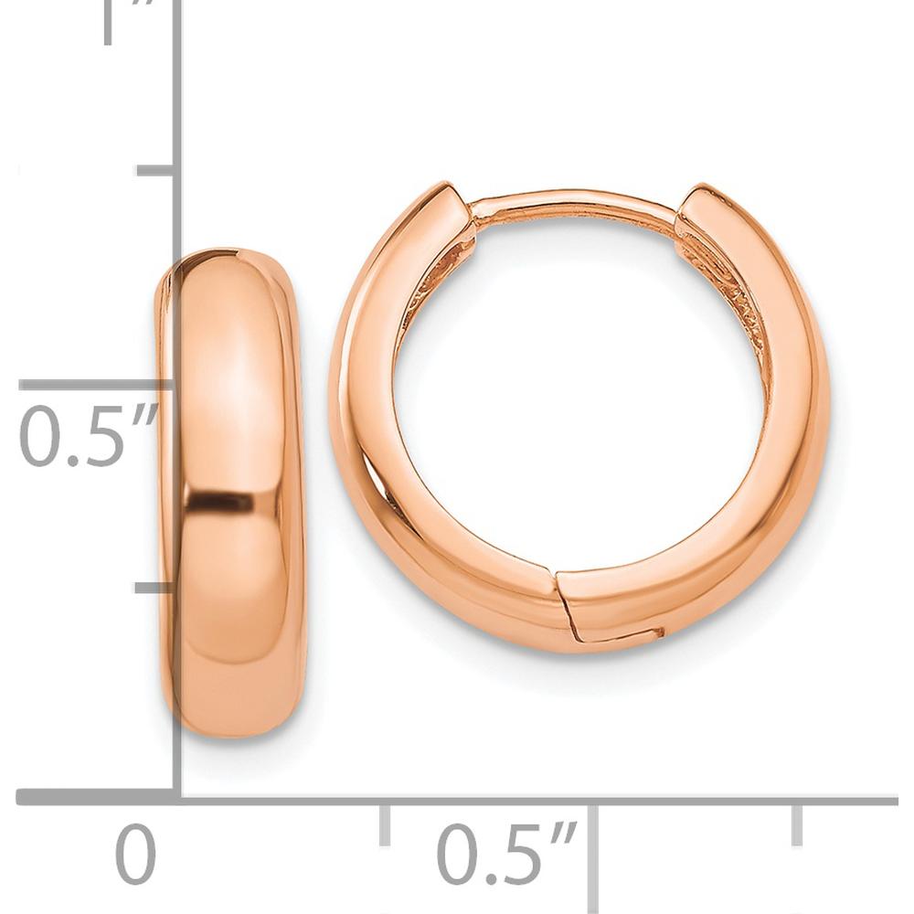14K Rose Gold Polished Hinged Hoop Earrings - 15mm Length, 4mm Width by 0