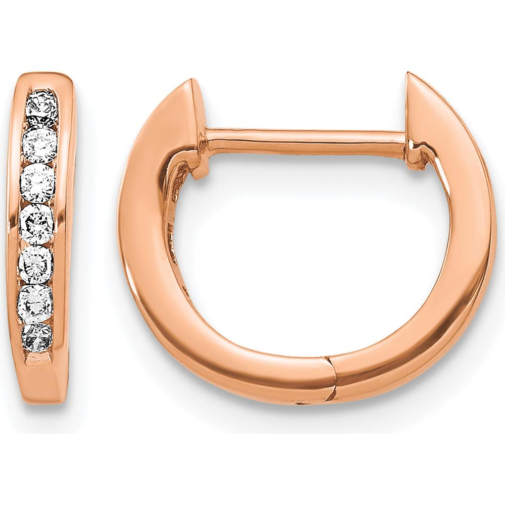 14K Rose Gold Polished Hinged Hoop Earrings with 14 Natural Round Diamonds - 0.01 Carat Total Diamond Weight by Monteluci Fine Jewelry