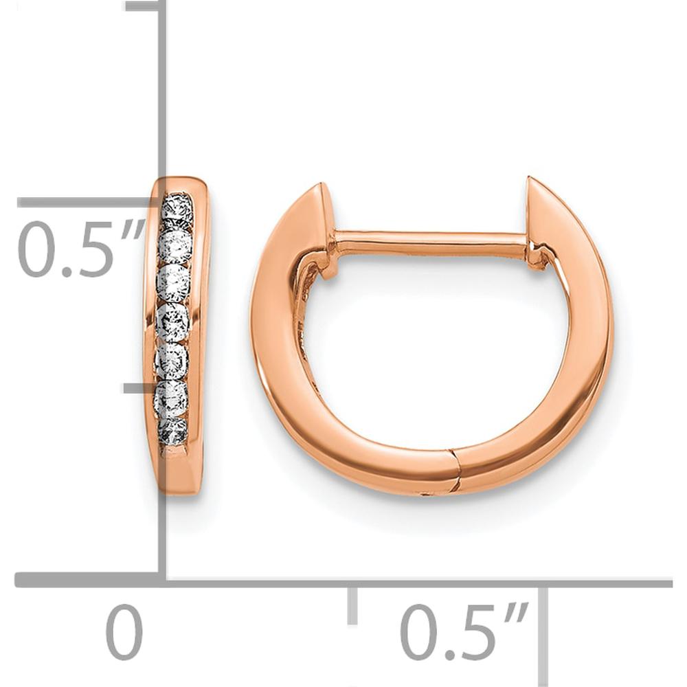 14K Rose Gold Polished Hinged Hoop Earrings with 14 Natural Round Diamonds - 0.01 Carat Total Diamond Weight by Monteluci Fine Jewelry