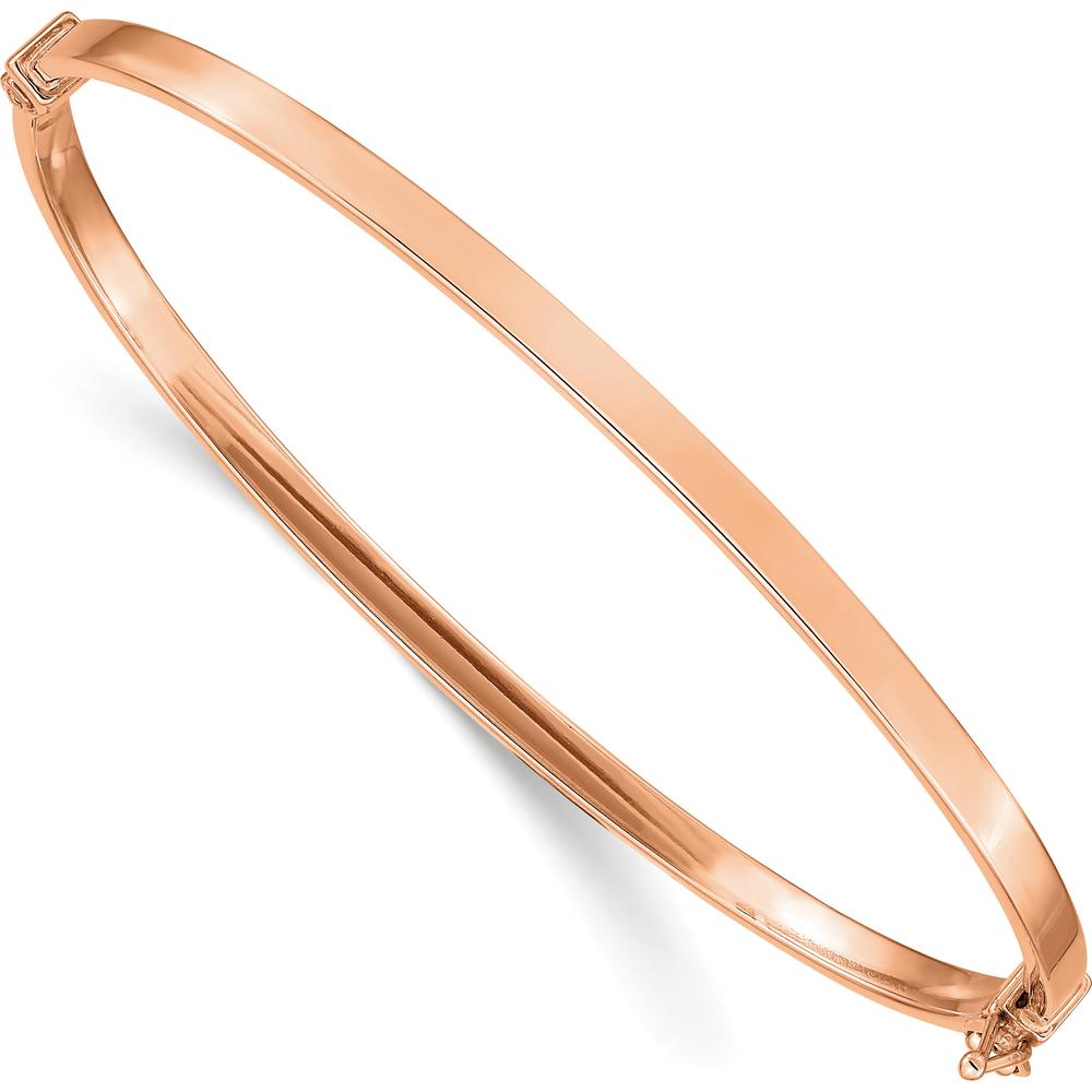 14K Rose Gold Polished Hinged Oval Bangle Bracelet - 3.00mm Width by Oro Pregiato