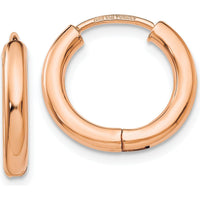 14K Rose Gold Polished Hollow Hinged Hoop Earrings - 15mm Width by 0