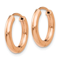 14K Rose Gold Polished Hollow Hinged Hoop Earrings - 15mm Width by 0