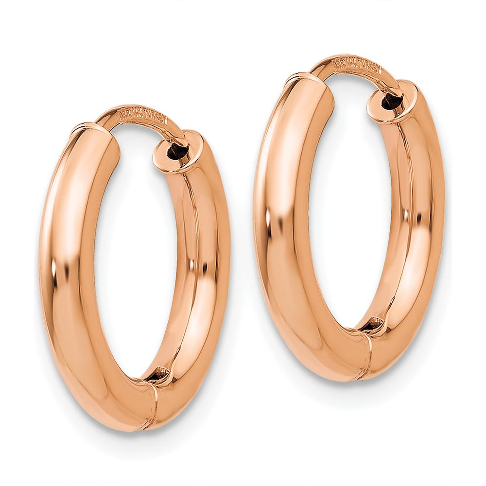 14K Rose Gold Polished Hollow Hinged Hoop Earrings - 15mm Width by 0