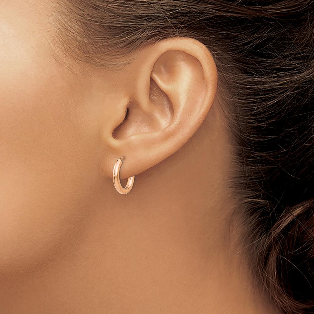 14K Rose Gold Polished Hollow Hinged Hoop Earrings - 15mm Width by 0