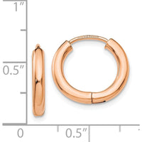 14K Rose Gold Polished Hollow Hinged Hoop Earrings - 15mm Width by 0