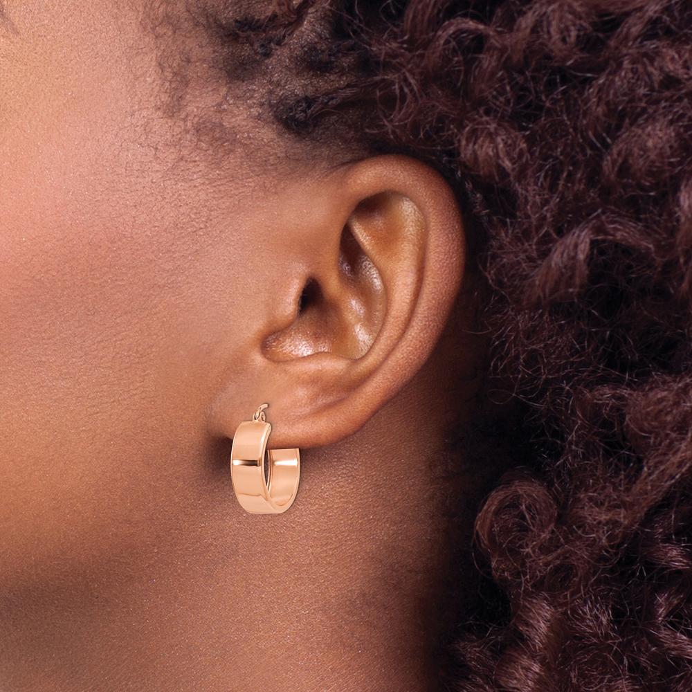 14K Rose Gold Polished Hoop Earrings - 16mm Length, 5.5mm Width by 0
