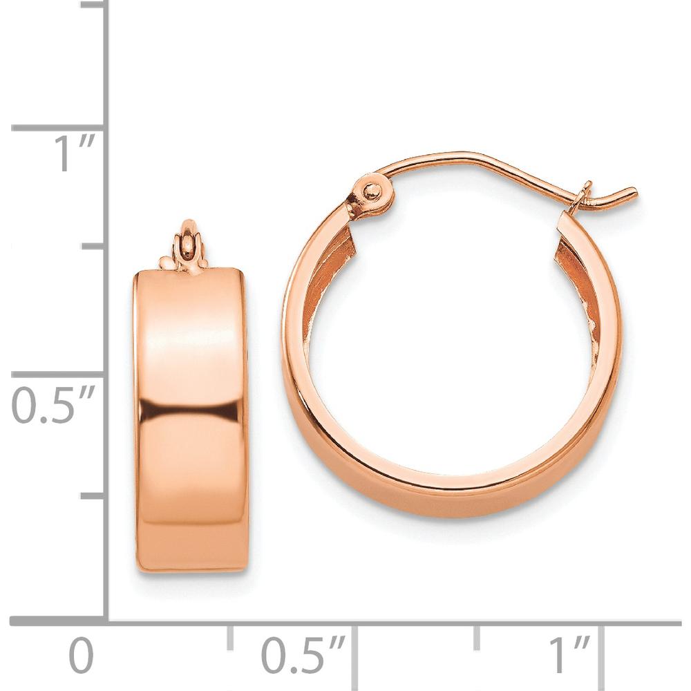 14K Rose Gold Polished Hoop Earrings - 16mm Length, 5.5mm Width by 0