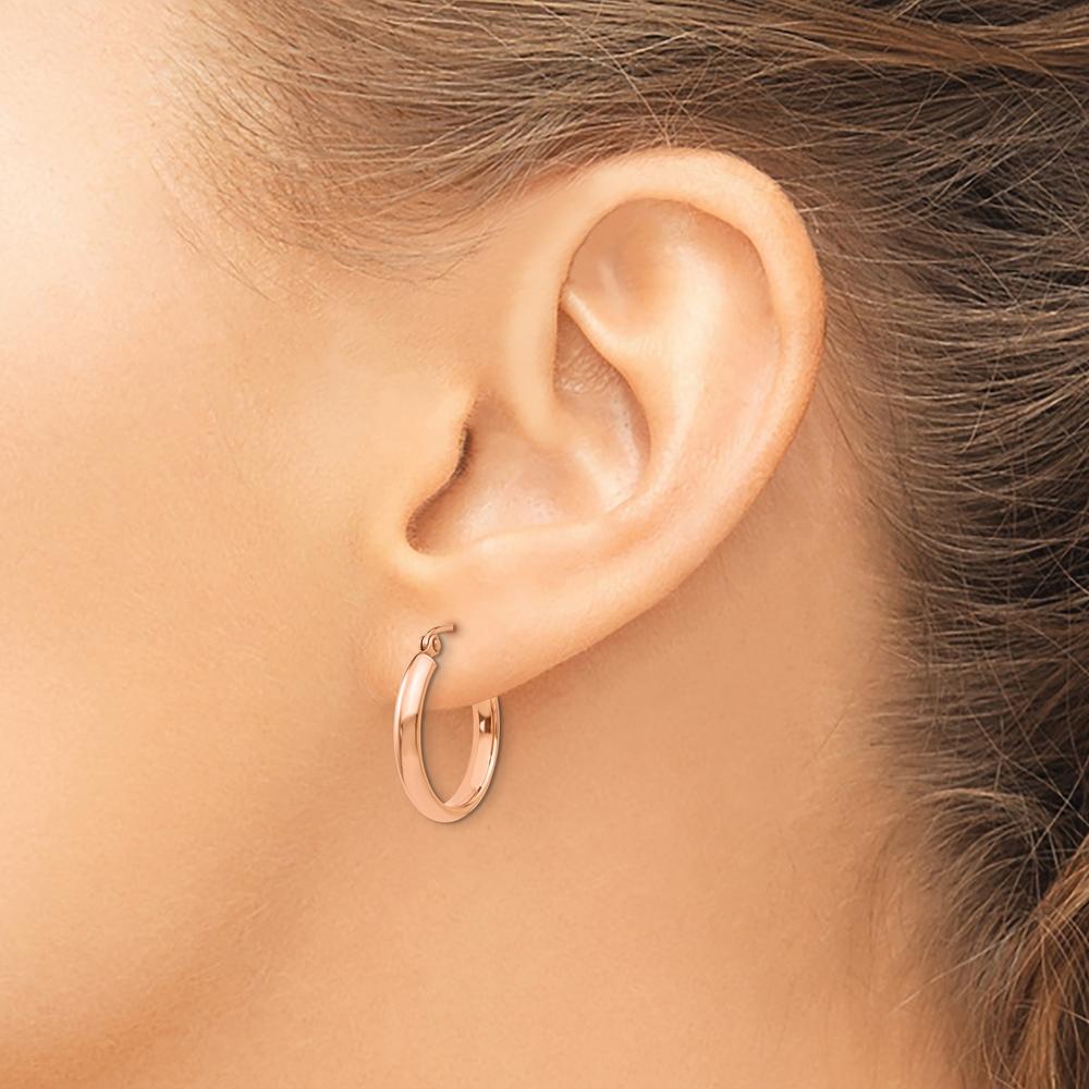 14K Rose Gold Polished Hoop Earrings - 18mm Length by 0