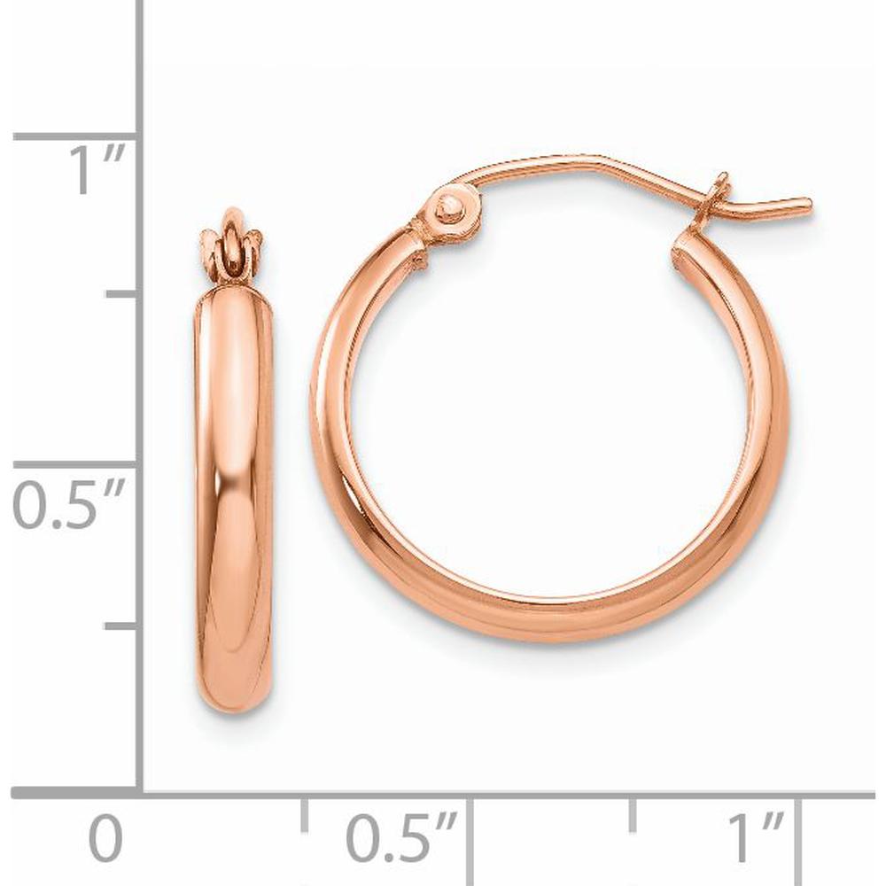 14K Rose Gold Polished Hoop Earrings - 18mm Length by 0