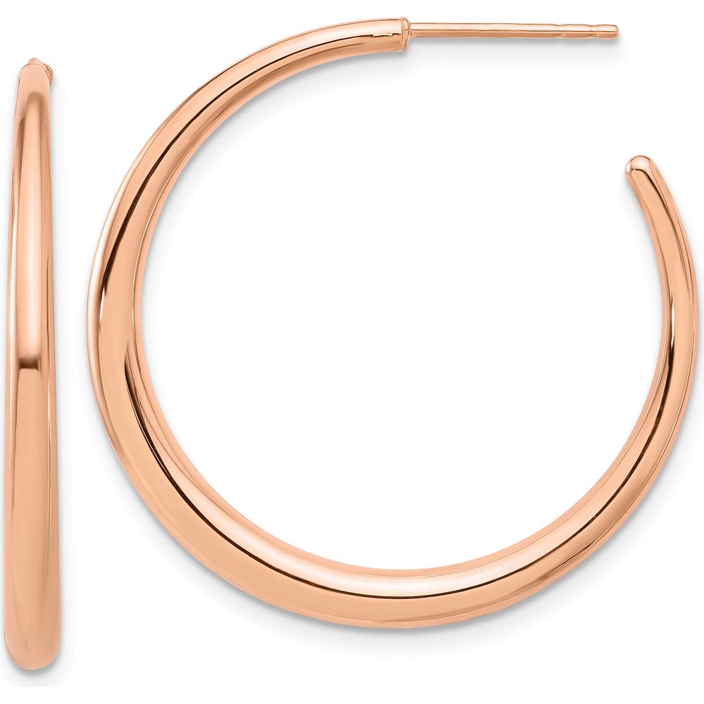 14K Rose Gold Polished Hoop Earrings - 32.2mm Width, 2.75mm Thickness by 0