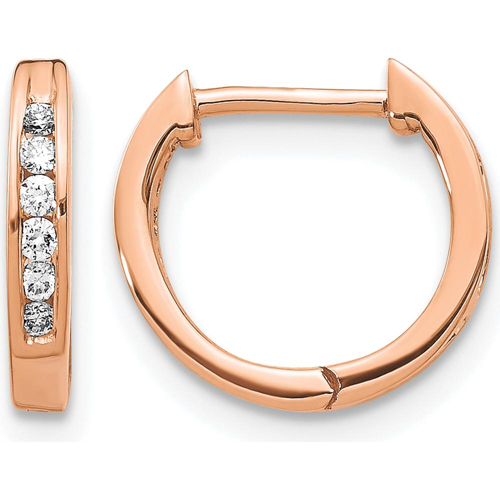 14K Rose Gold Polished Huggie Hoop Earrings with 12 Round Diamonds - 0.01 Carat Total Diamond Weight by Monteluci Fine Jewelry