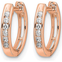 14K Rose Gold Polished Huggie Hoop Earrings with 12 Round Diamonds - 0.01 Carat Total Diamond Weight by Monteluci Fine Jewelry