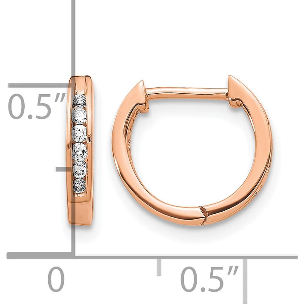 14K Rose Gold Polished Huggie Hoop Earrings with 12 Round Diamonds - 0.01 Carat Total Diamond Weight by Monteluci Fine Jewelry