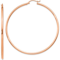 14K Rose Gold Polished Large Tube Hoop Earrings - 60mm Diameter by 0