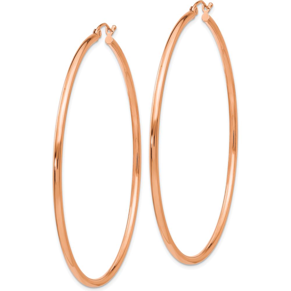 14K Rose Gold Polished Large Tube Hoop Earrings - 60mm Diameter by 0
