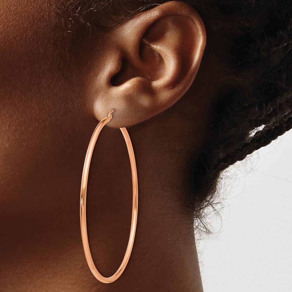 14K Rose Gold Polished Large Tube Hoop Earrings - 60mm Diameter by 0