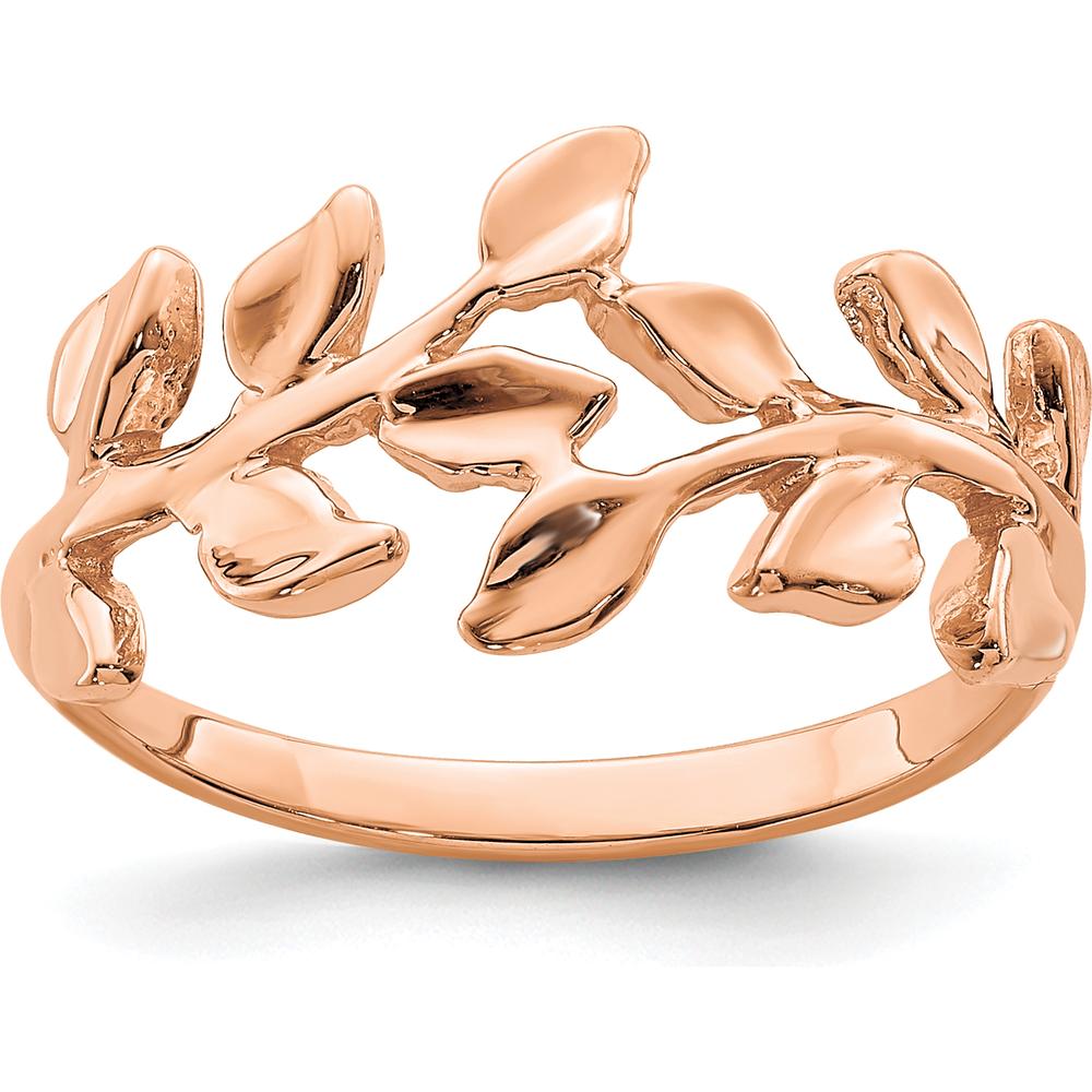 14K Rose Gold Polished Leaf Ring with Textured Band and Organic Design by Oro Pregiato