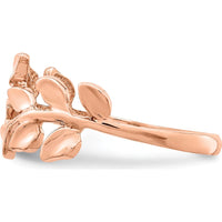 14K Rose Gold Polished Leaf Ring with Textured Band and Organic Design by Oro Pregiato