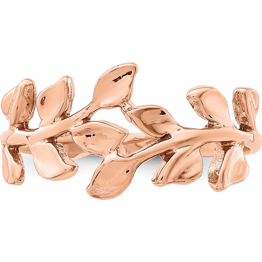 14K Rose Gold Polished Leaf Ring with Textured Band and Organic Design by Oro Pregiato