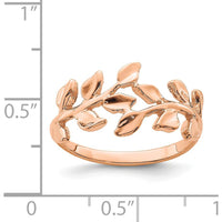 14K Rose Gold Polished Leaf Ring with Textured Band and Organic Design by Oro Pregiato