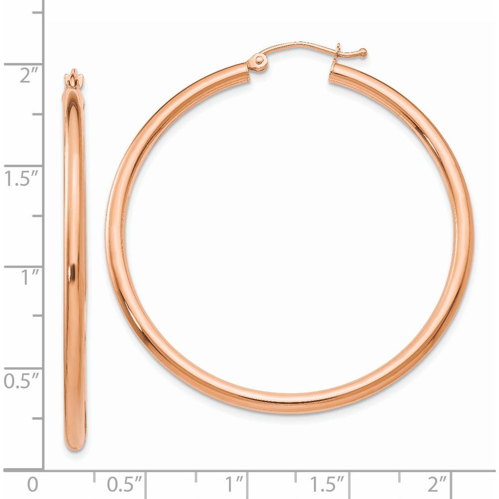 14K Rose Gold Polished Lightweight 2.5mm Tube Hoop Earrings - 45mm Length by 0