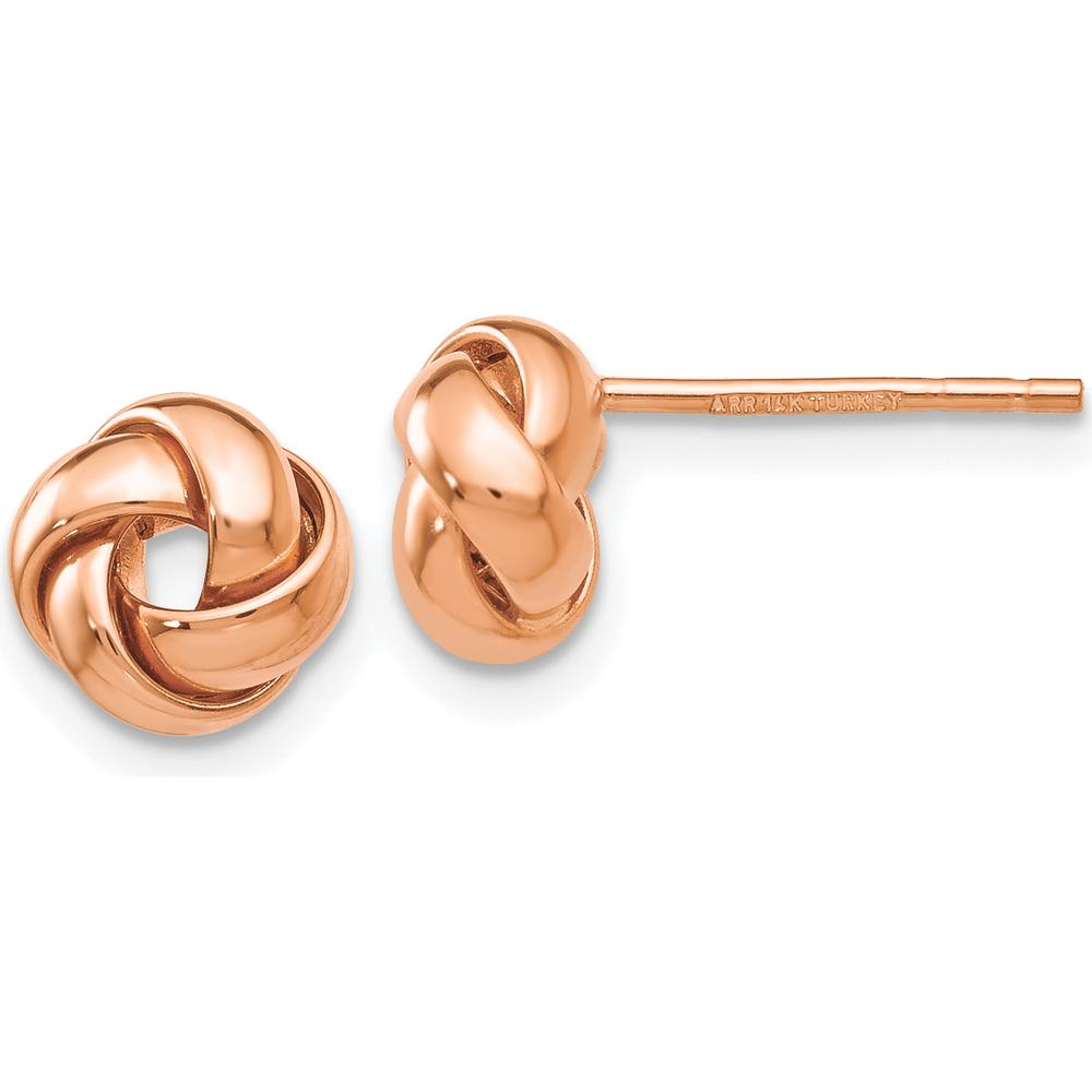 14K Rose Gold Polished Love Knot Post Earrings - Elegant Button Style by 0