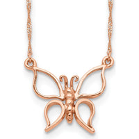 14K Rose Gold Polished Open Butterfly Necklace - 17" Singapore Chain by 0