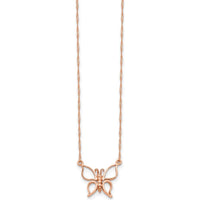 14K Rose Gold Polished Open Butterfly Necklace - 17" Singapore Chain by 0