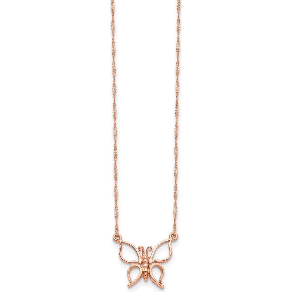 14K Rose Gold Polished Open Butterfly Necklace - 17" Singapore Chain by 0