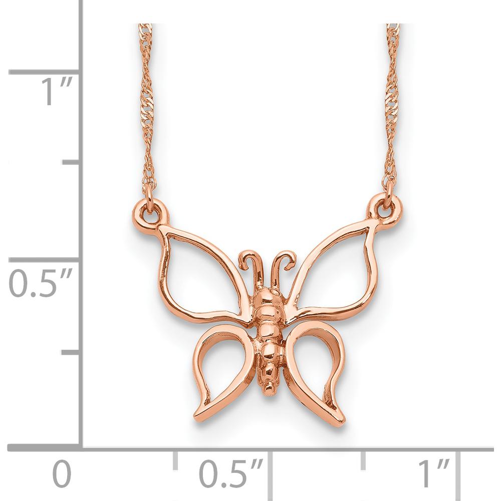 14K Rose Gold Polished Open Butterfly Necklace - 17" Singapore Chain by 0