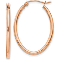 14K Rose Gold Polished Oval Hoop Earrings - 33mm Length by 0