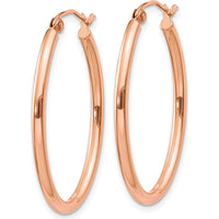 14K Rose Gold Polished Oval Hoop Earrings - 33mm Length by 0