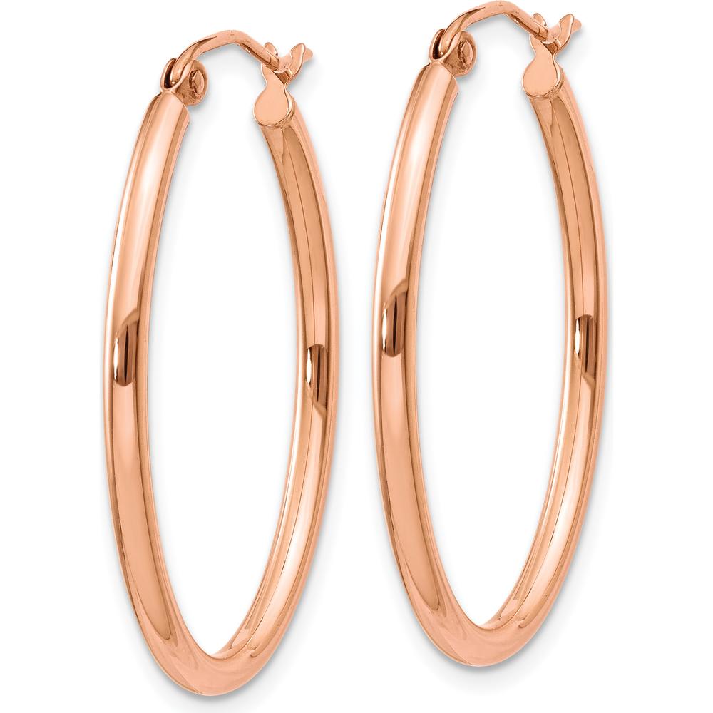 14K Rose Gold Polished Oval Hoop Earrings - 33mm Length by 0