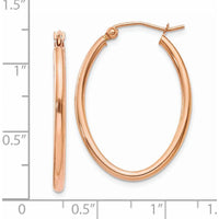 14K Rose Gold Polished Oval Hoop Earrings - 33mm Length by 0