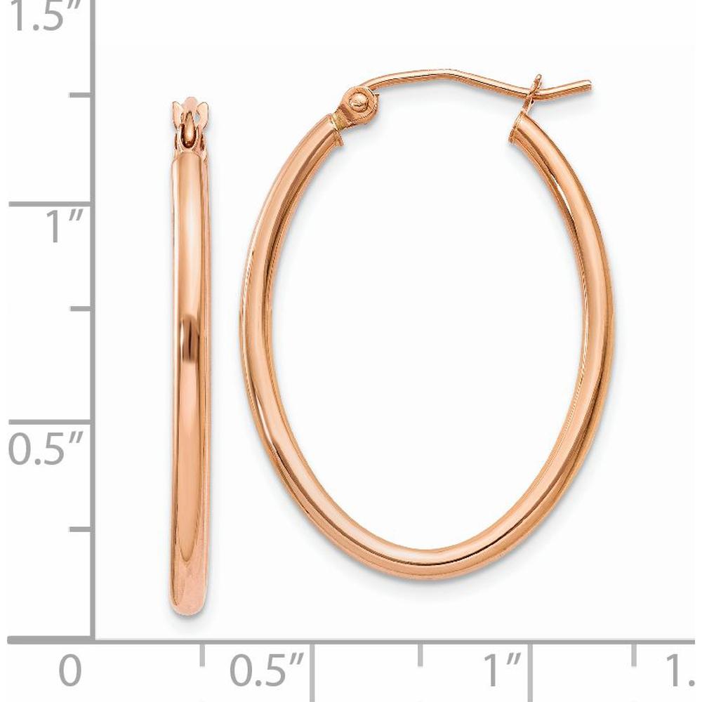 14K Rose Gold Polished Oval Hoop Earrings - 33mm Length by 0