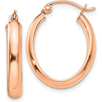 14K Rose Gold Polished Oval Tube Hoop Earrings - 21.5mm Length by 0