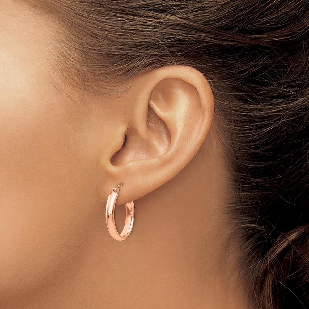 14K Rose Gold Polished Oval Tube Hoop Earrings - 21.5mm Length by 0