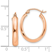 14K Rose Gold Polished Oval Tube Hoop Earrings - 21.5mm Length by 0