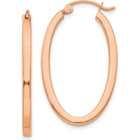 14K Rose Gold Polished Oval Tube Hoop Earrings - Elegant Everyday Jewelry Accessory by 0