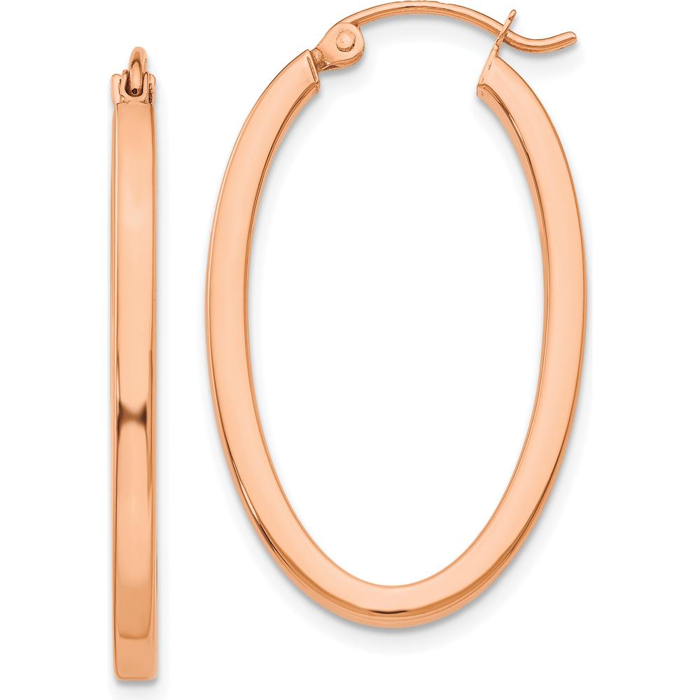 14K Rose Gold Polished Oval Tube Hoop Earrings - Elegant Everyday Jewelry Accessory by 0