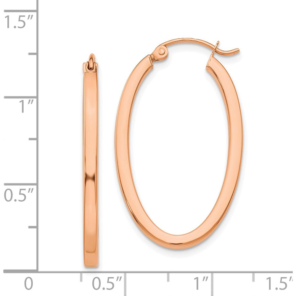 14K Rose Gold Polished Oval Tube Hoop Earrings - Elegant Everyday Jewelry Accessory by 0